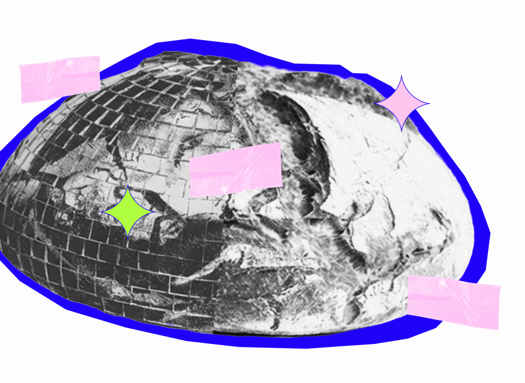 Gestaltungsmittel von Brot+Beats Events, welches ein Brot mit einer Discokugel verbindet